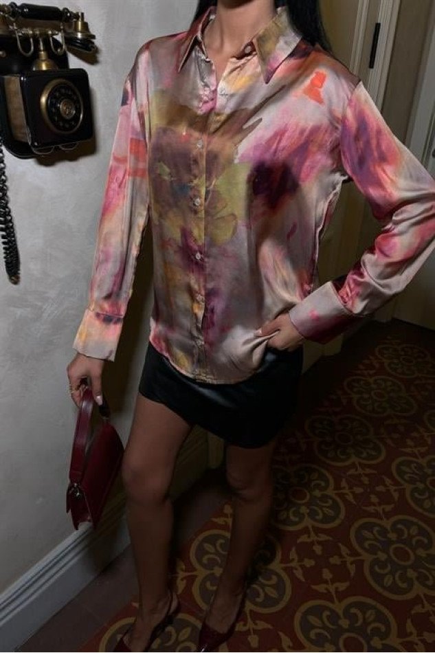 Batik Desenli Saten Gömlek 3445