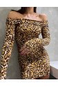 Kadın Madonna Mendil Yaka Leopar Desen Mini Elbise