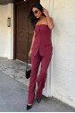 Straplez Büstiyer Ve Palazzo Pantolon Çizgili Takım 10005