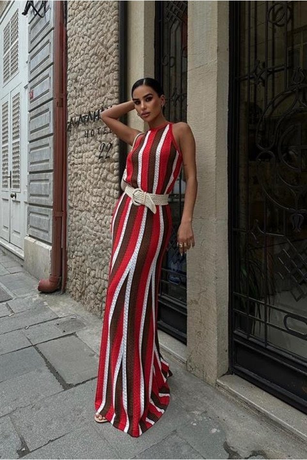 Lucia Çizgili Ajurlu Elbise 2763