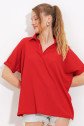 Kırmızı Oversize Polo Yaka Örme Bluz 0486