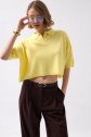 Polo Yaka Crop Dokulu Bluz
