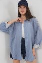 Çizgili Oversize Gömlek 20295 - İndigo