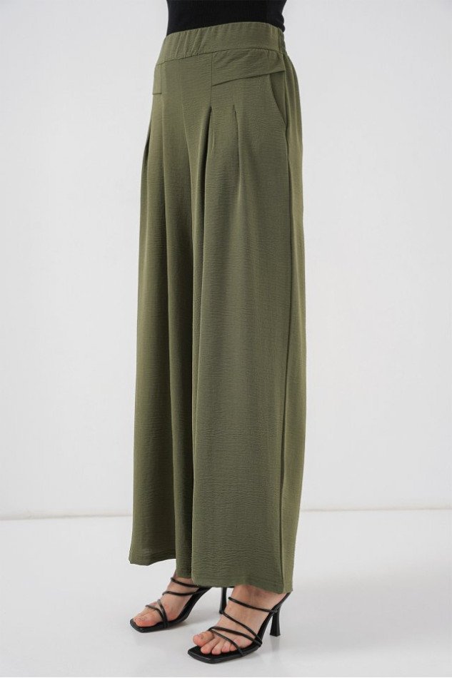 Geniş Paça Pileli Pantolon 6718 - Haki