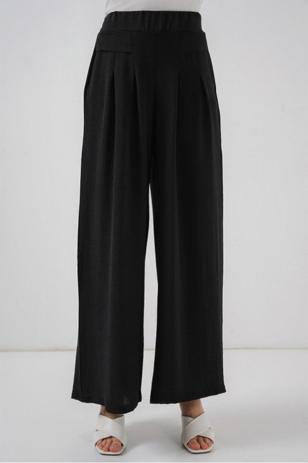 Geniş Paça Pileli Pantolon 6718 - Siyah