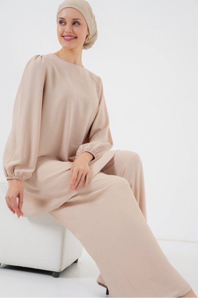 Ayrobin Tunik Pantolon Alt Üst Takım 6712 - Krem