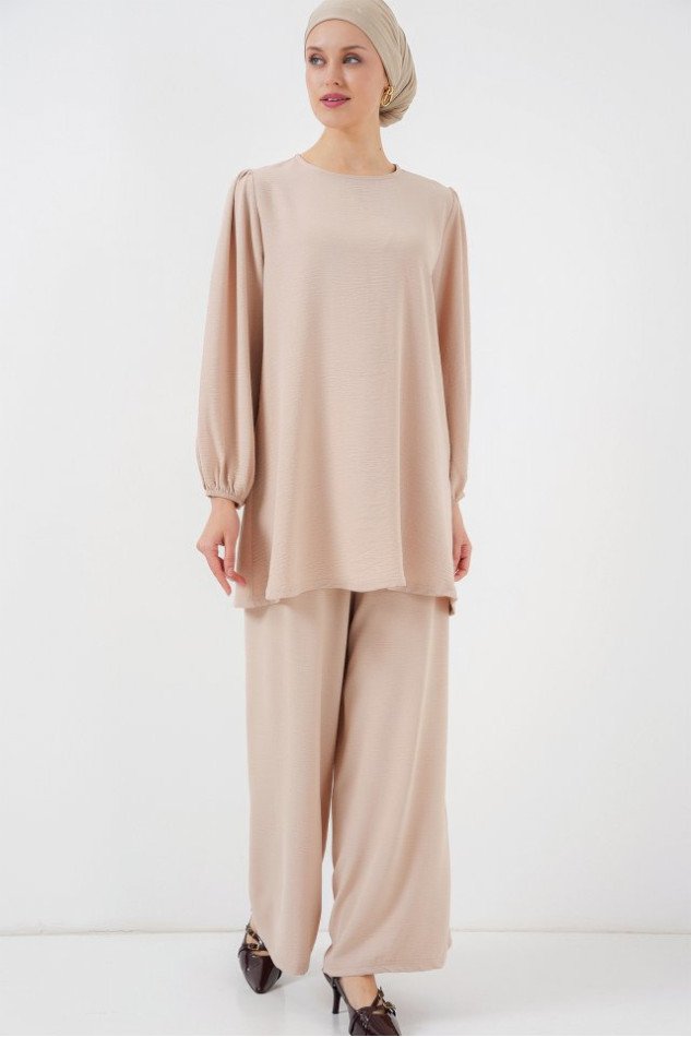 Ayrobin Tunik Pantolon Alt Üst Takım 6712 - Krem
