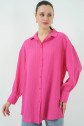 Çizgili Uzun Gömlek Tunik 5963 - Fuşya