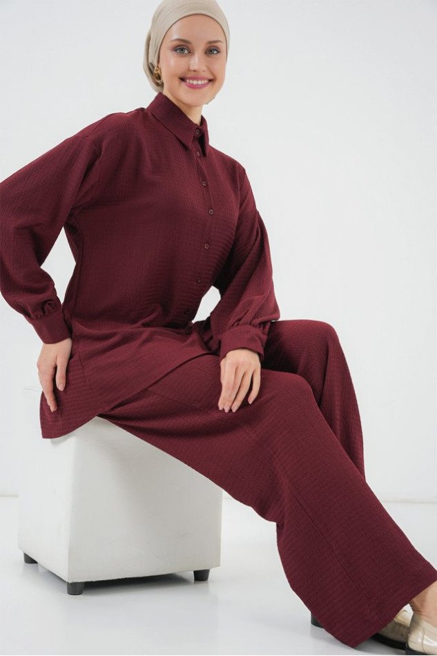 Örme Tesettür Alt Üst Takım 6711 - Bordo