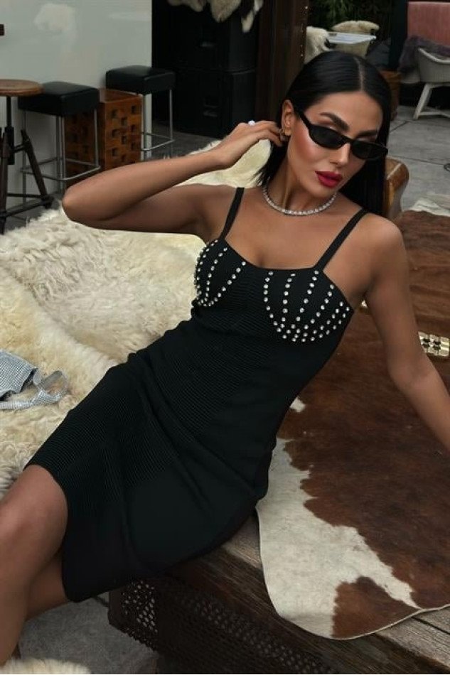 Belina Taş Detaylıı Mini Elbise 2804