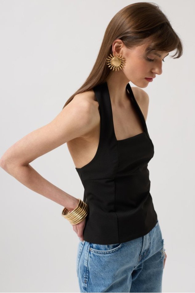 Kalın Askılı Crop Bluz