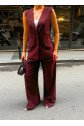 Poly Viscose Arkasi Düğme Ve Kemer Detayli Yelek Pantolon Takim