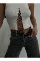 Taş Detay Dekolteli Crop Bluz