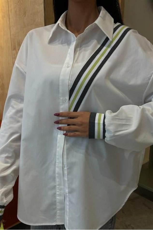 Bant Detaylı Oversize Poplin Gömlek 3436