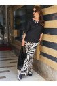Kadın Modal Kumaş V Yaka Dirsek Kol Zebra Desenli Ikili Takım