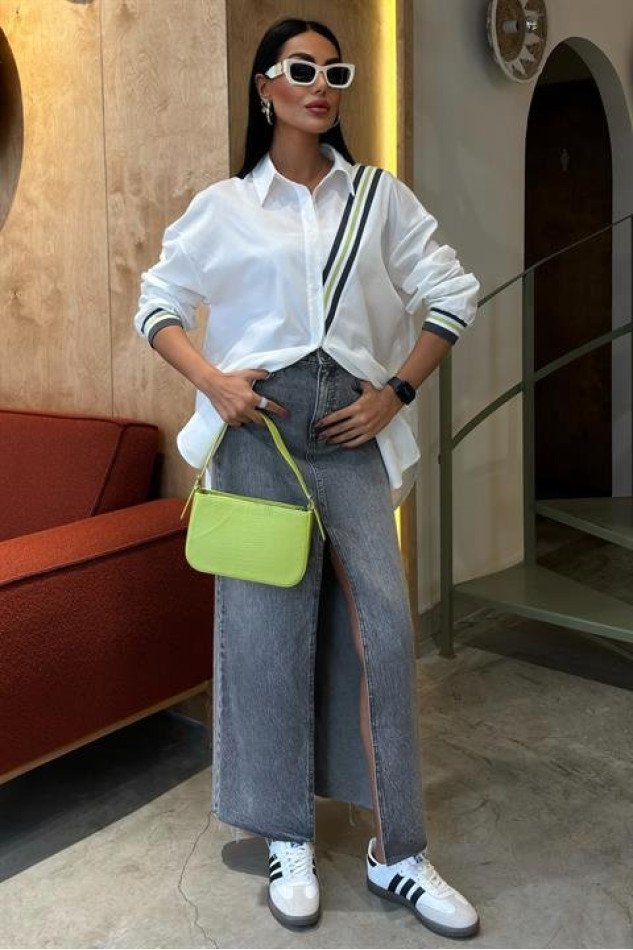 Bant Detaylı Oversize Poplin Gömlek 3436