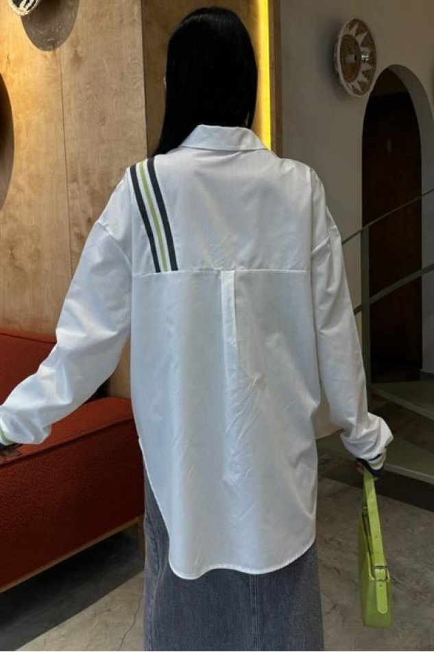Bant Detaylı Oversize Poplin Gömlek 3436