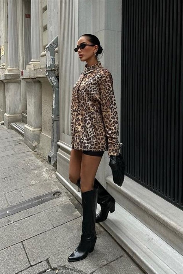 Klohe Leopar Desenli Gömlek 3400
