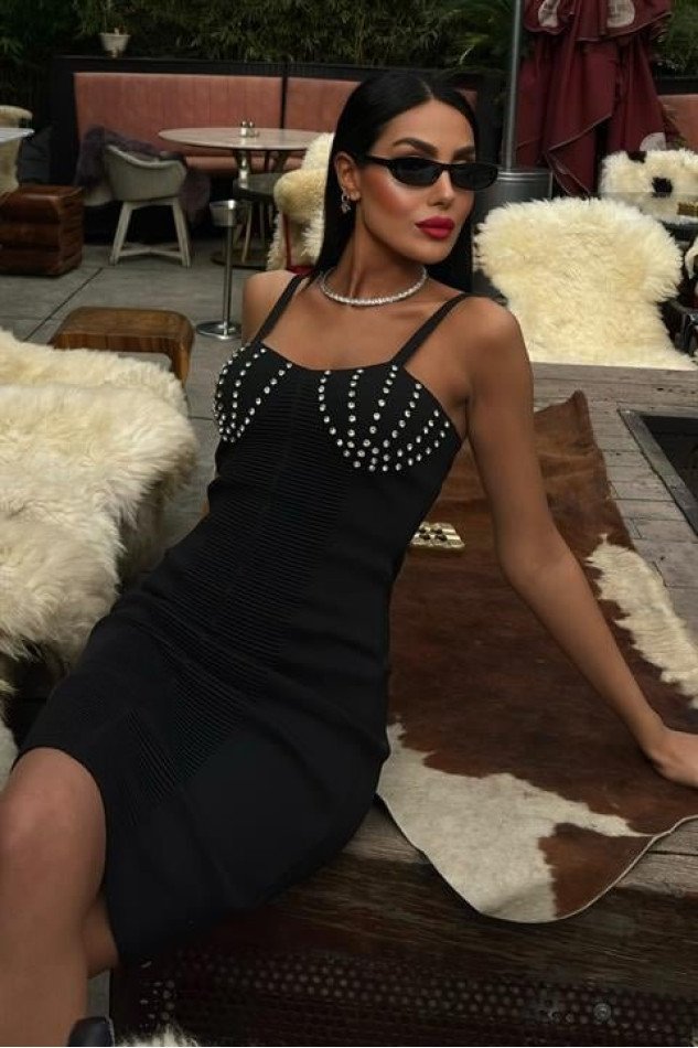 Belina Taş Detaylıı Mini Elbise 2804