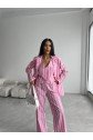 ÇİZGİLİ KETEN YELEK-PANTOLON TAKIM - Pembe