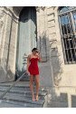 Kadın Omuz Askılı File Kumaş Likralı Mini Elbise