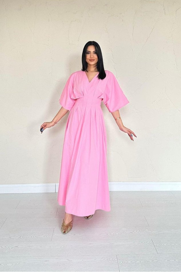 Pembe Pileli Uzun Elbise