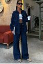 Gömlek Ve Palazzo Pantolon Klasik Denim Takım 10070
