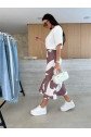 Kadın Kısa Kollu Bisiklet Yaka Viskon Bluz Ve Desenli Süprem Etek Ikili Takım
