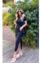 Kadın Kısa Kollu Bisiklet Yaka Yırtmaç Detay Fitilli Kaşkorse Tam Boy Elbise