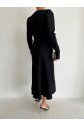 Krep Kumaş Midi Boy Kuşaklı Uzunkol Elbise 113 Cm