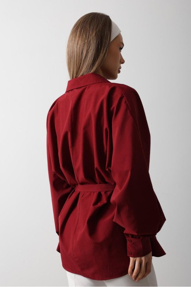 Bel Detaylı Gömlek - Bordo