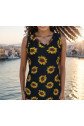 Kadın V Yaka Kolsuz Ayçiçeği Desen Krep Bluz