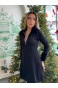 Kadın Uzun Kollu Yaka Ve Manşetleri Peluş Detay Fermuar Dekolteli Mini Elbise