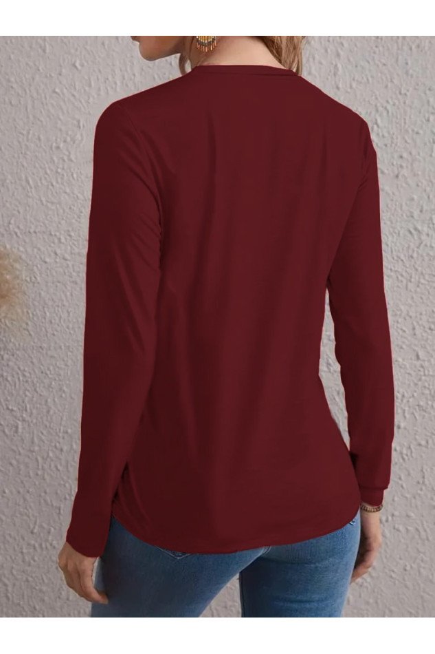 Kadın Uzun Kollu Bisiklet Yaka Yüz Desenli Viskon Bluz