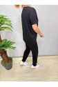 Kadın Bisiklet Yaka Kısa Kollu Dijital Baskı Detay Bluz Ve Yanı şerit Detay Kristal Kumaş Pantolon Ikili Takım