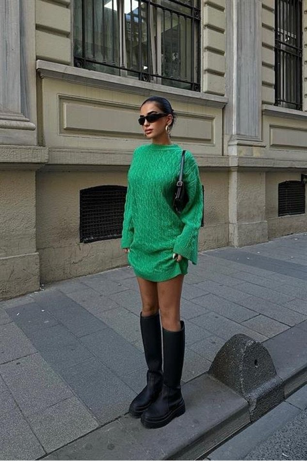 Melanie Örgü Desen Mini Elbise 2537-02
