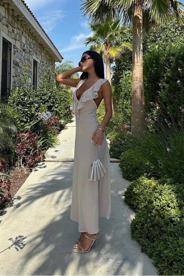 Emaline Sırt Dekolteli Şifon Elbise 2465-08
