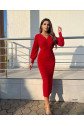 Kadın Uzun Kollu Kruvaze Yaka Büzgü Ve Balon Kol Detay Simli Krep Kumaş Maxi Boy Elbise