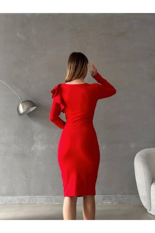 Kadın Kruvaze Yaka Volan Detay Midi Boy Fırsat ürün Elbise