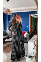 Kadın Krep Kumaş Uzun Kollu Tam Boy Puantiyeli Elbise 132 Cm