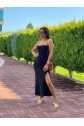 Kadın Pamuklu Kumaş Askısız Ve Yırtmaç Detaylı Midi Boy Elbise