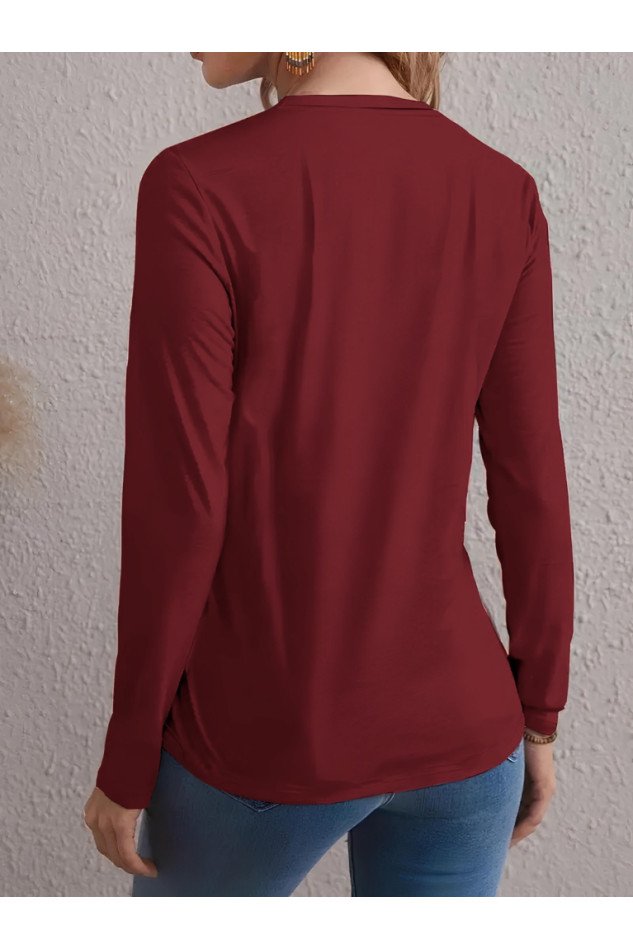 Kadın Uzun Kollu Bisiklet Yaka Desenli Viskon Bluz