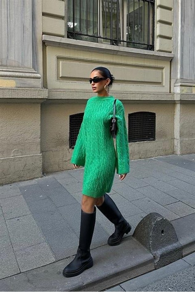 Melanie Örgü Desen Mini Elbise 2537-02