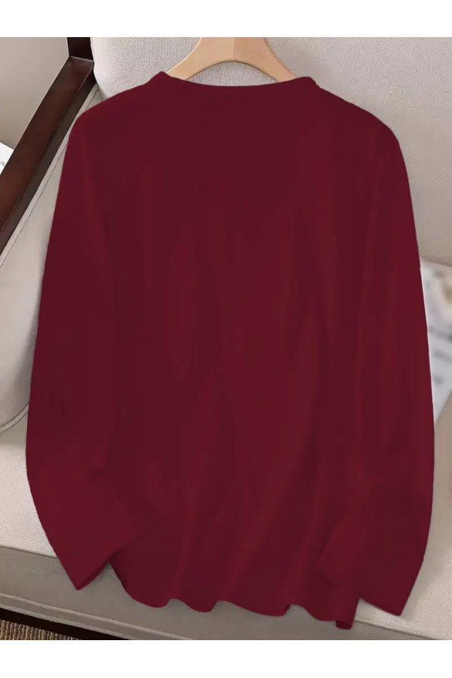 Kadın Uzun Kollu Bisiklet Yaka Desenli Viskon Bluz