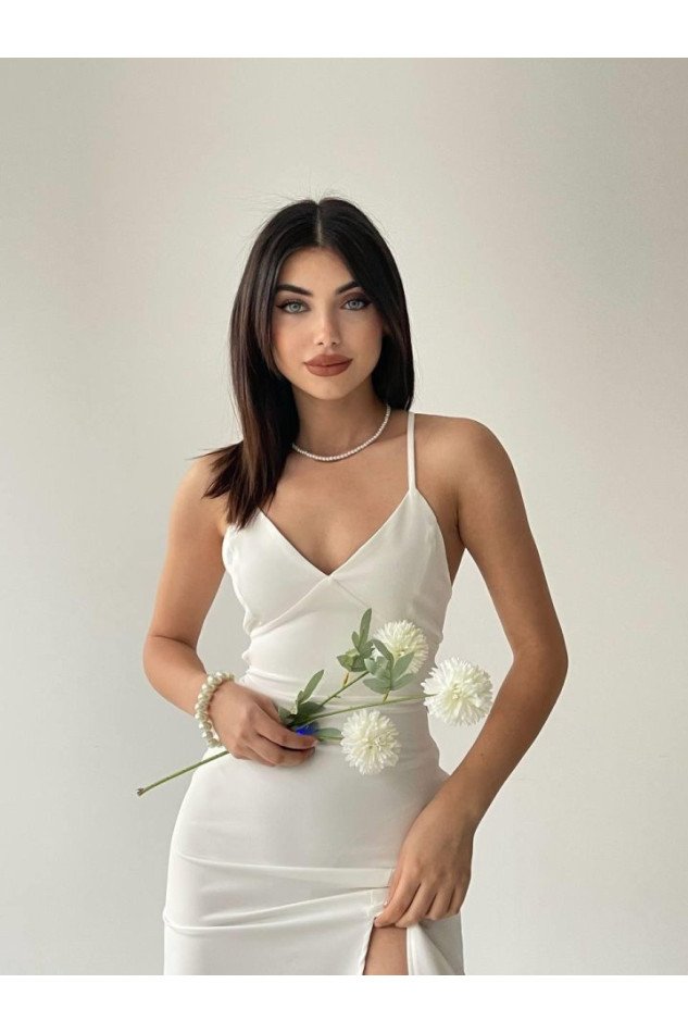 Kaitlyn Sırt Dekolteli V Yaka Yırtmaçlı Elbise