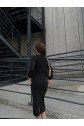 Kadın Uzun Kollu Kruvaze Yaka Büzgü Ve Balon Kol Detay Krep Kumaş Maxi Boy Elbise