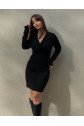 Kadın Uzun Kollu Kruvaze Yaka Krep Mini Boy Elbise