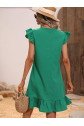 Kadın Balon Kollu Eteği Fırfırlı Pamuk-Polyester Kumaş Elbise