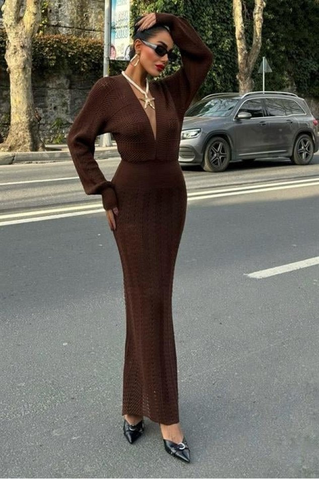 Laura Derin Dekolte Kroşe Elbise 2712-0025