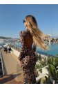 Kadın Balıkçı Yaka Sırt Dekolteli Leopar Desen Maxi Boy Elbise